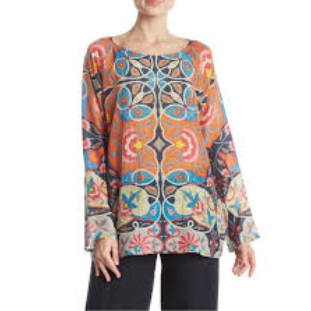 EUC: JOHNNY WAS Lentine Scarf Print Silk Blouse - Picture 2 of 9